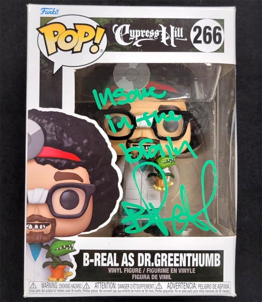 Funko Pop B-Real Autographed Figure Beckett Authenticated Cypress Hill Collectible: Funko Pop B-Real Autographed Figure Beckett Authenticated Cypress Hill Collectible This Funko Pop collectible is signed by B-Real of Cypress Hill, featuring his iconic "Insane in the Brain" persona. T