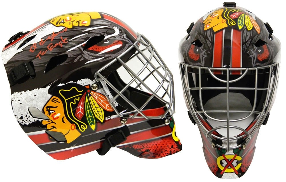 Ed Belfour Signed Blackhawks Goalie Mask The Eagle Inscription COA: Ed Belfour Signed Blackhawks Goalie Mask The Eagle Inscription COA This Ed Belfour signed Chicago Blackhawks Franklin replica hockey goalie mask features the iconic 'The Eagle' inscription. Belfour, a
