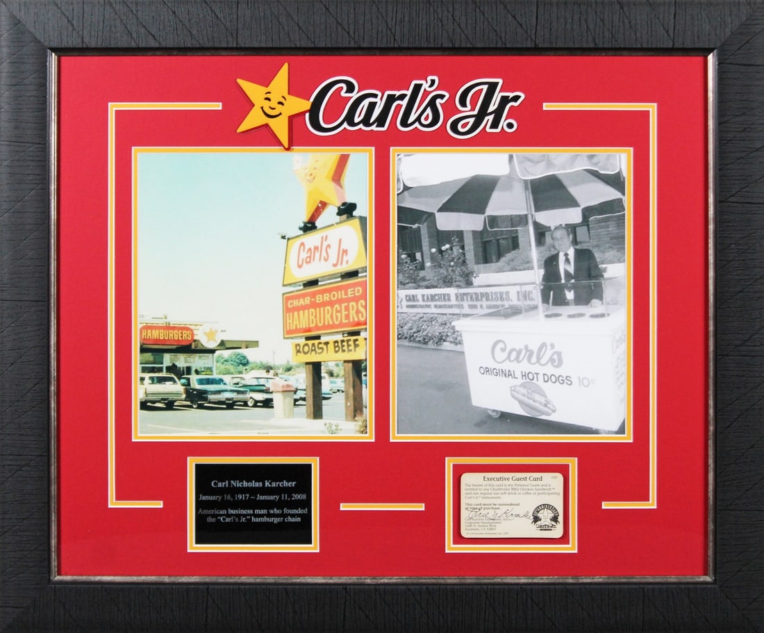 Framed Executive Guest Card Signed by Carl Karcher Beckett Authenticated (1 of 7)