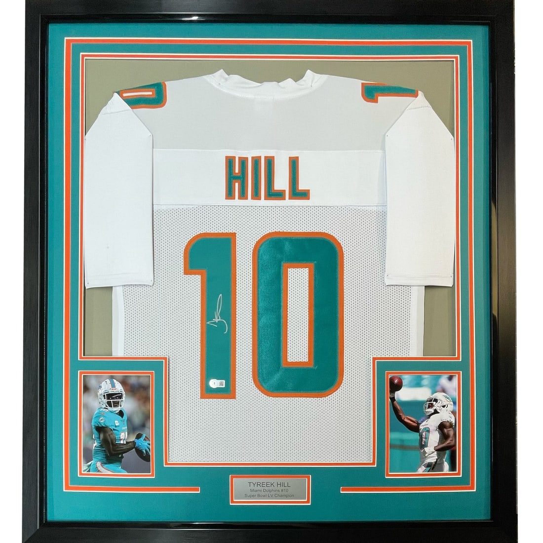 Tyreek Hill Signed Framed Miami Dolphins White Football Jersey BAS COA: Tyreek Hill Signed Framed Miami Dolphins White Football Jersey BAS COA Professionally framed and matted original Tyreek Hill signed Miami Dolphins white jersey display. This pre-owned piece includes t