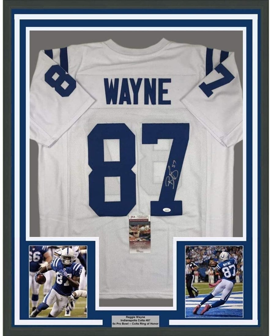 Reggie Wayne autographed framed white Colts jersey 35x39 JSA (1 of 2)