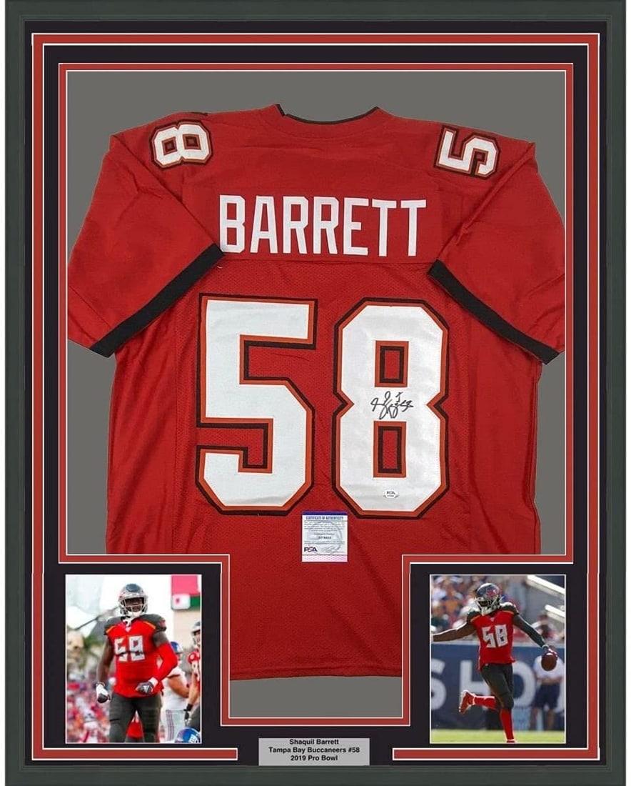 PSA authenticated framed Shaquil Barrett Buccaneers signed red jersey 35x39 (1 of 2)