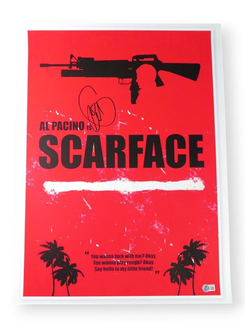 Al Pacino autographed 18X24 Scarface photo Beckett authenticated: Al Pacino autographed 18X24 Scarface photo Beckett authenticated This is an original Al Pacino signed photograph, authenticated by Beckett Authentication. The piece measures 18 x 24 inches and is list