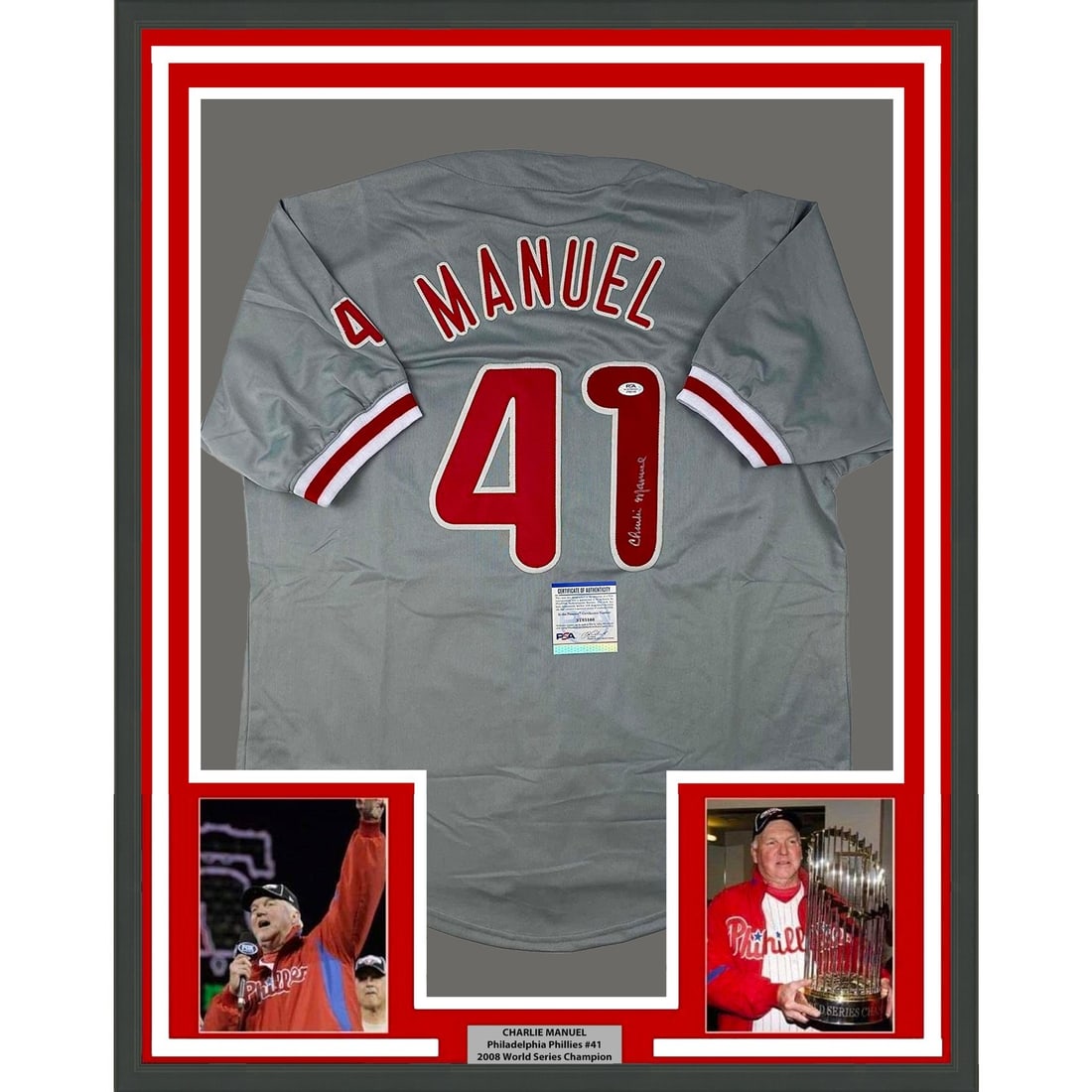 Charlie Manuel Signed Framed Phillies Baseball Jersey PSA DNA (1 of 2)