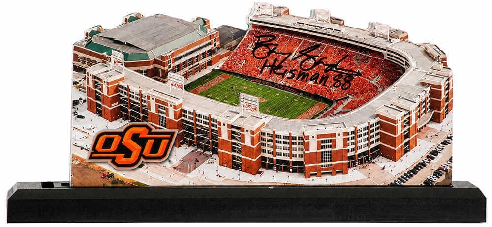Barry Sanders autographed 9 inch Oklahoma State replica stadium with case COA (1 of 2)