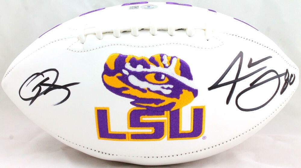 LSU Tigers Logo Football Signed by Odell Beckham Jarvis Landry Beckett (1 of 10)