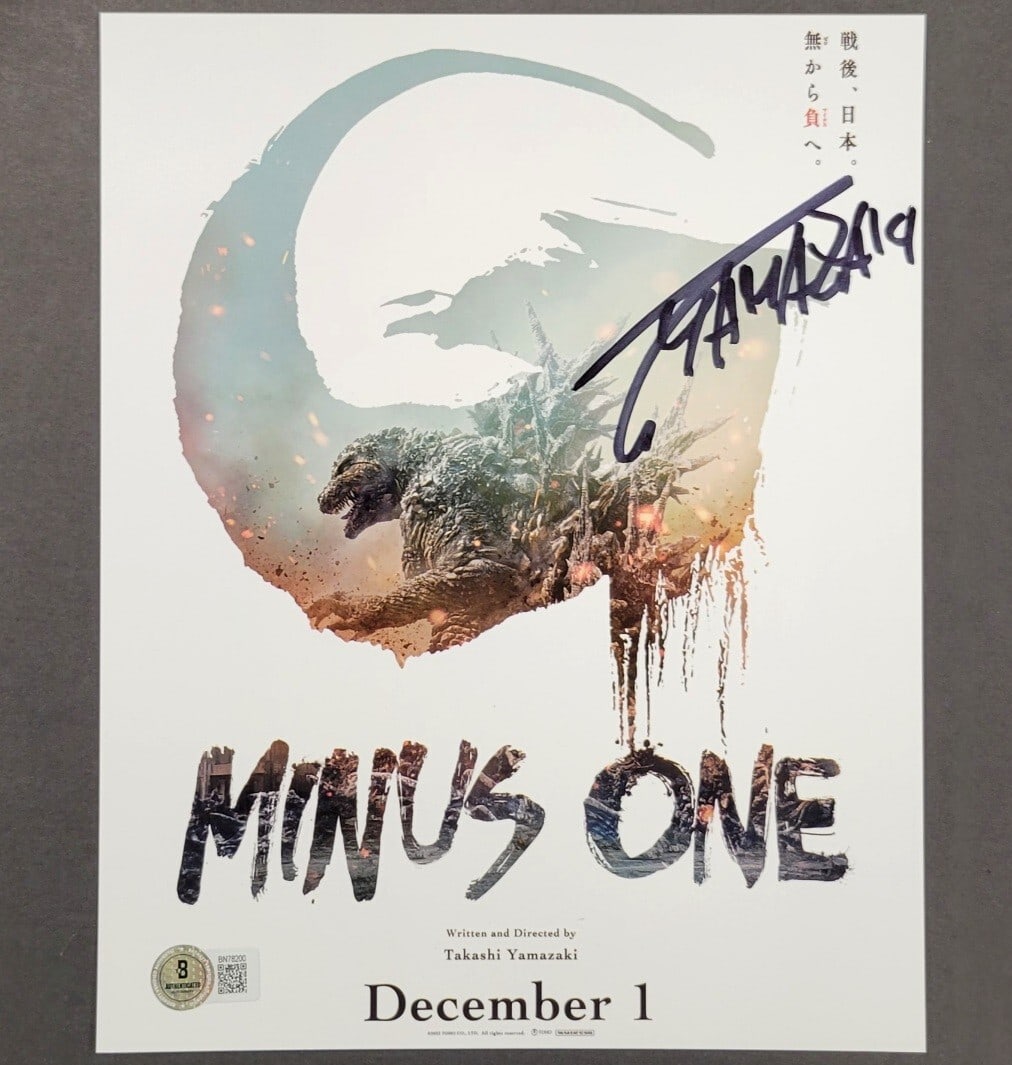 Takashi Yamazaki Signed Godzilla Minus One 8x10 Photo Beckett Authenticated: Takashi Yamazaki Signed Godzilla Minus One 8x10 Photo Beckett Authenticated This striking 8x10 photograph features the iconic Godzilla Minus One, signed by director Takashi Yamazaki. The autograph has