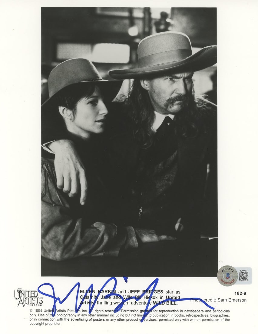 Jeff Bridges Signed 8x10 Wild Bill Photo with Beckett Authentication: Jeff Bridges Signed 8x10 Wild Bill Photo with Beckett Authentication This authentic 8x10 black and white photograph has been personally signed by Jeff Bridges, known for his role in Wild Bill. The ite