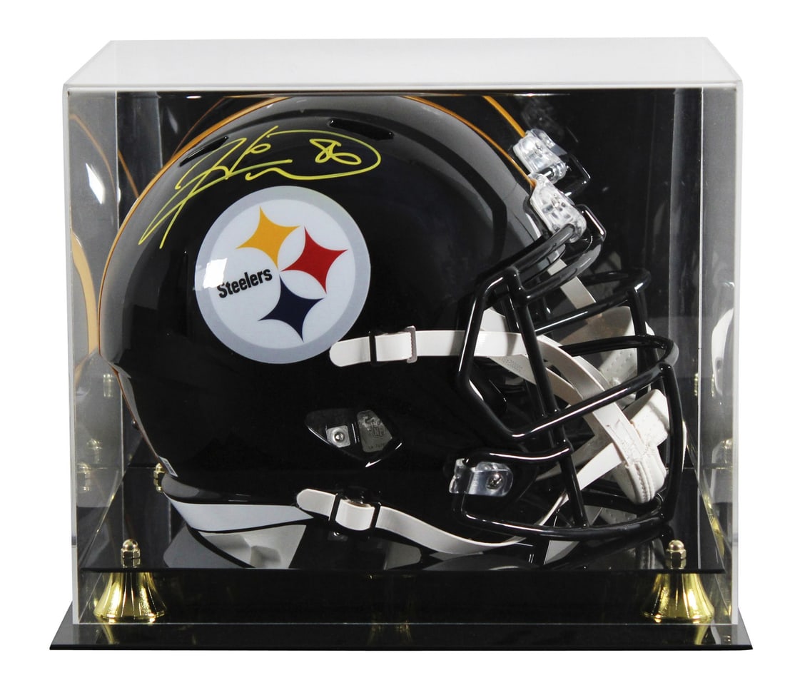 Hines Ward Signed Pittsburgh Steelers Full Size Speed Helmet with Acrylic Case BAS Authenticated: Hines Ward Signed Pittsburgh Steelers Full Size Speed Helmet with Acrylic Case BAS Authenticated This authentic Hines Ward signed full-size Speed replica helmet showcases a vibrant yellow signature fr