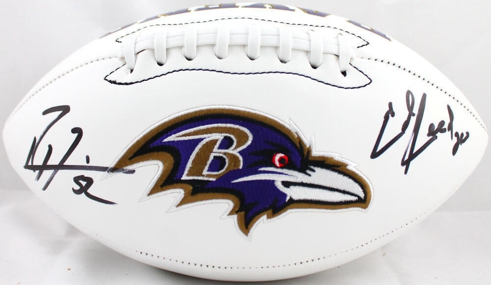 Baltimore Ravens Logo Football Signed by Ed Reed and Ray Lewis Beckett: Baltimore Ravens Logo Football Signed by Ed Reed and Ray Lewis Beckett Autographed Baltimore Ravens logo football featuring Ed Reed and Ray Lewis. The item is an original football ball from the