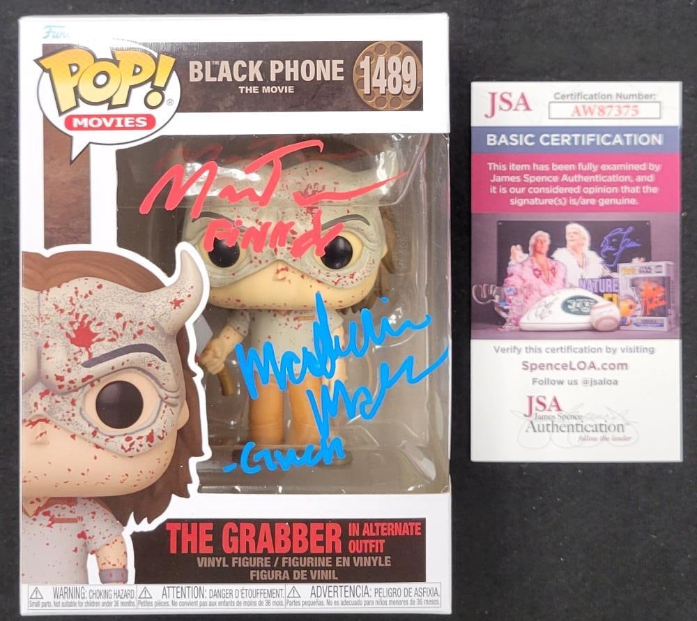 Autographed Grabber Funko Pop from The Black Phone by Madeleine McGraw and Mason Thames JSA: Autographed Grabber Funko Pop from The Black Phone by Madeleine McGraw and Mason Thames JSA This is an original Black Phone Grabber Funko Pop! figure signed by Madeleine McGraw and Mason Thames. The a