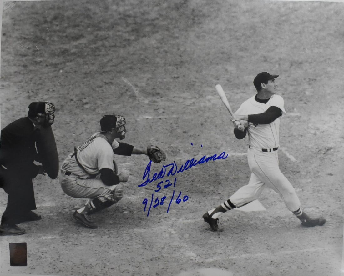 Ted Williams autographed Red Sox 16x20 photo with PSA letter: Ted Williams autographed Red Sox 16x20 photo with PSA letter Original signed Ted Williams Hall of Fame 16x20 photo featuring the Red Sox. This pre-owned baseball collectible is accompanied by a PSA le