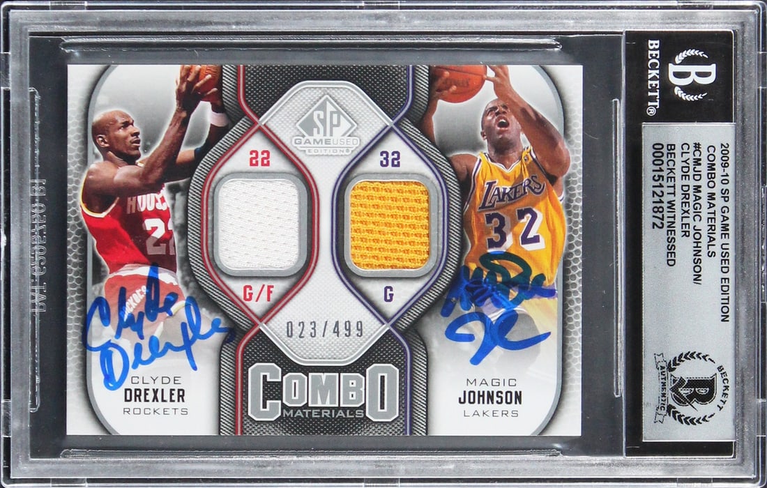 2009 SP Game Used Combo Materials CMJD dual auto card Magic Johnson Clyde Drexler (1 of 2)