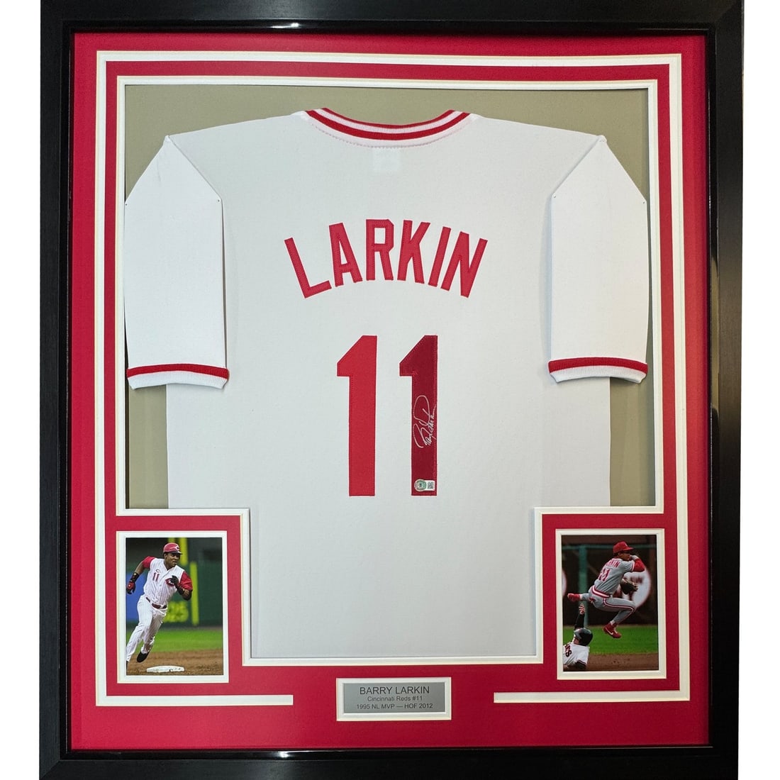 Barry Larkin signed framed Cincinnati Reds white jersey Beckett COA (1 of 2)