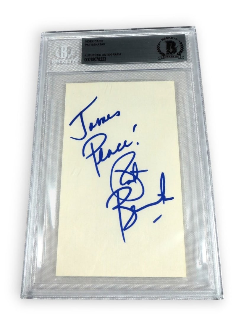 Pat Benatar Signed Index Card Peace Inscription Beckett Authenticated (1 of 3)