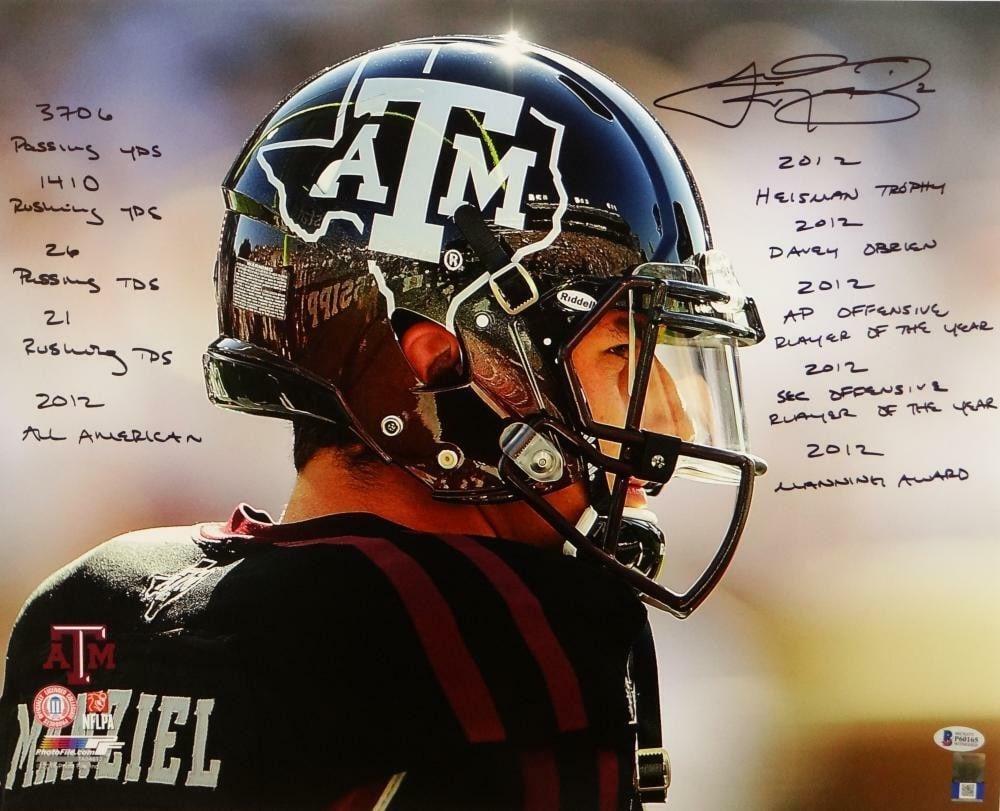 Beckett authenticated Johnny Manziel autographed 16x20 Texas A&M stats photo (1 of 9)