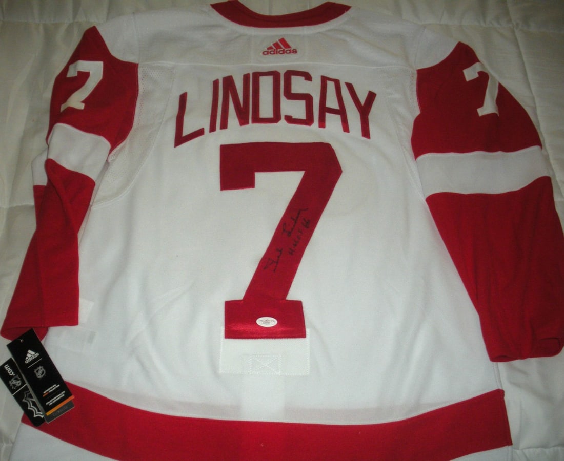 Adidas Official Licensed Detroit Red Wings Jersey Signed Ted Lindsay JSA COA (1 of 3)