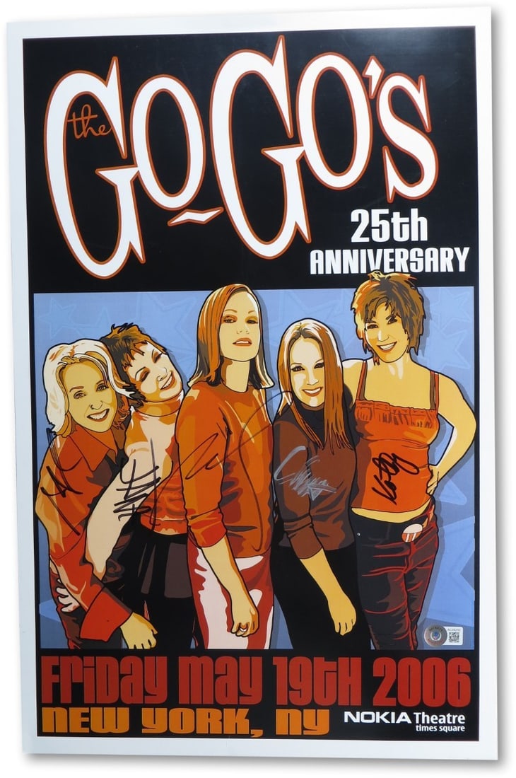 Signed Go-Go's 13x20 Poster Authenticated by JSA with Five Band Member Signatures: Signed Go-Go's 13x20 Poster Authenticated by JSA with Five Band Member Signatures This is an original 13x20 inch poster autographed by all five members of The Go-Go's: Belinda Carlisle, Jane Wiedlin, 