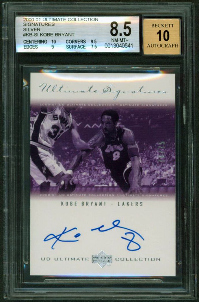 Kobe Bryant Signed 2000 Ultimate Collection Silver #KB-SI Card Beckett Authenticated: Kobe Bryant Signed 2000 Ultimate Collection Silver #KB-SI Card Beckett Authenticated This 2000 Ultimate Collection Signatures Silver #KB-SI card features a stunning autograph from basketball legend Ko