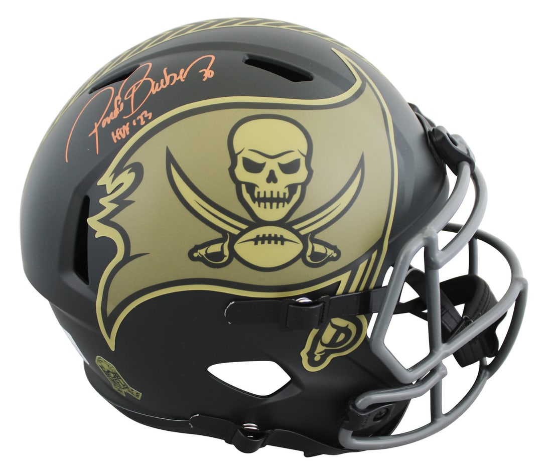 Ronde Barber Buccaneers Speed Replica Helmet HOF 23 BAS: Ronde Barber Buccaneers Speed Replica Helmet HOF 23 BAS This full-size Riddell Speed Replica helmet features the Tampa Bay Buccaneers' 2025 Salute To Service IV alternate design and has been personall