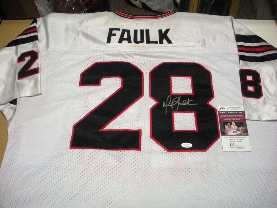 Marshall Faulk Autographed San Diego Official Gridiron Greats Jersey with JSA COA: Marshall Faulk Autographed San Diego Official Gridiron Greats Jersey with JSA COA This officially licensed Gridiron Greats jersey is signed by Marshall Faulk and comes with JSA/COA authentication. The