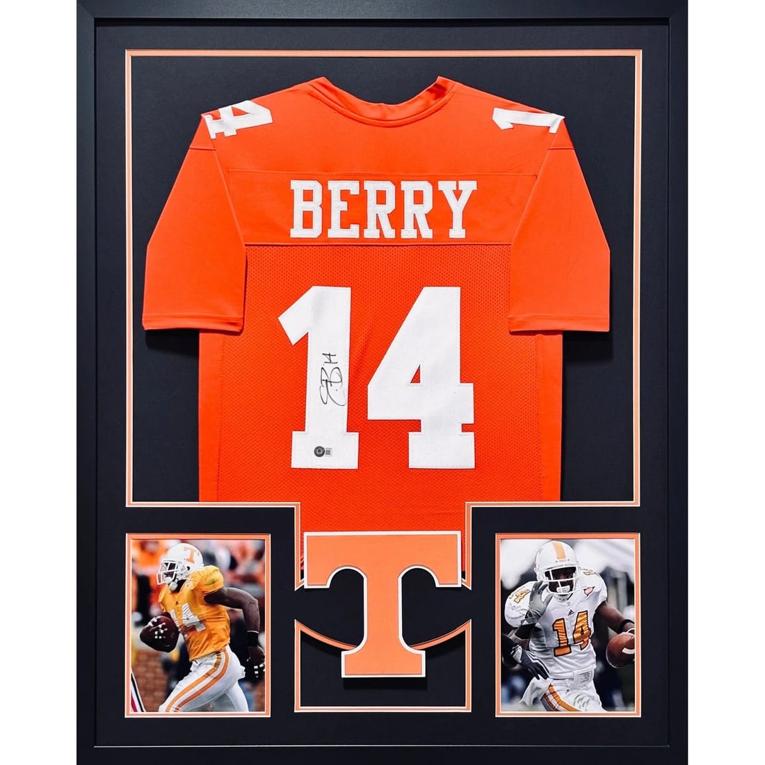 Beckett authenticated framed Eric Berry signed Chiefs jersey: Beckett authenticated framed Eric Berry signed Chiefs jersey Pre-owned framed Eric Berry autographed Tennessee Chiefs jersey with Beckett authentication. The display features detailed framing and a te