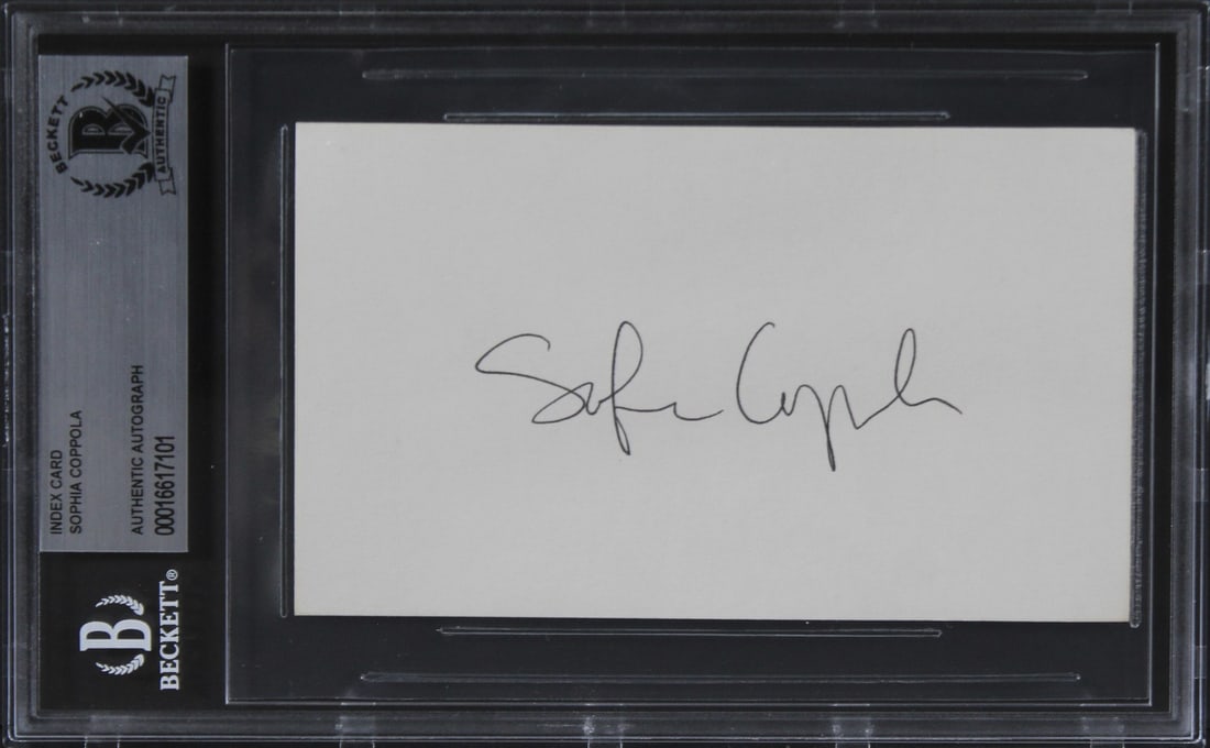 Sophia Coppola Signed 3x5 Index Card Beckett Authenticated The Godfather Part 3: Sophia Coppola Signed 3x5 Index Card Beckett Authenticated The Godfather Part 3 This is an autographed 3x5 index card personally signed by Sophia Coppola from The Godfather Part 3. The item comes slab