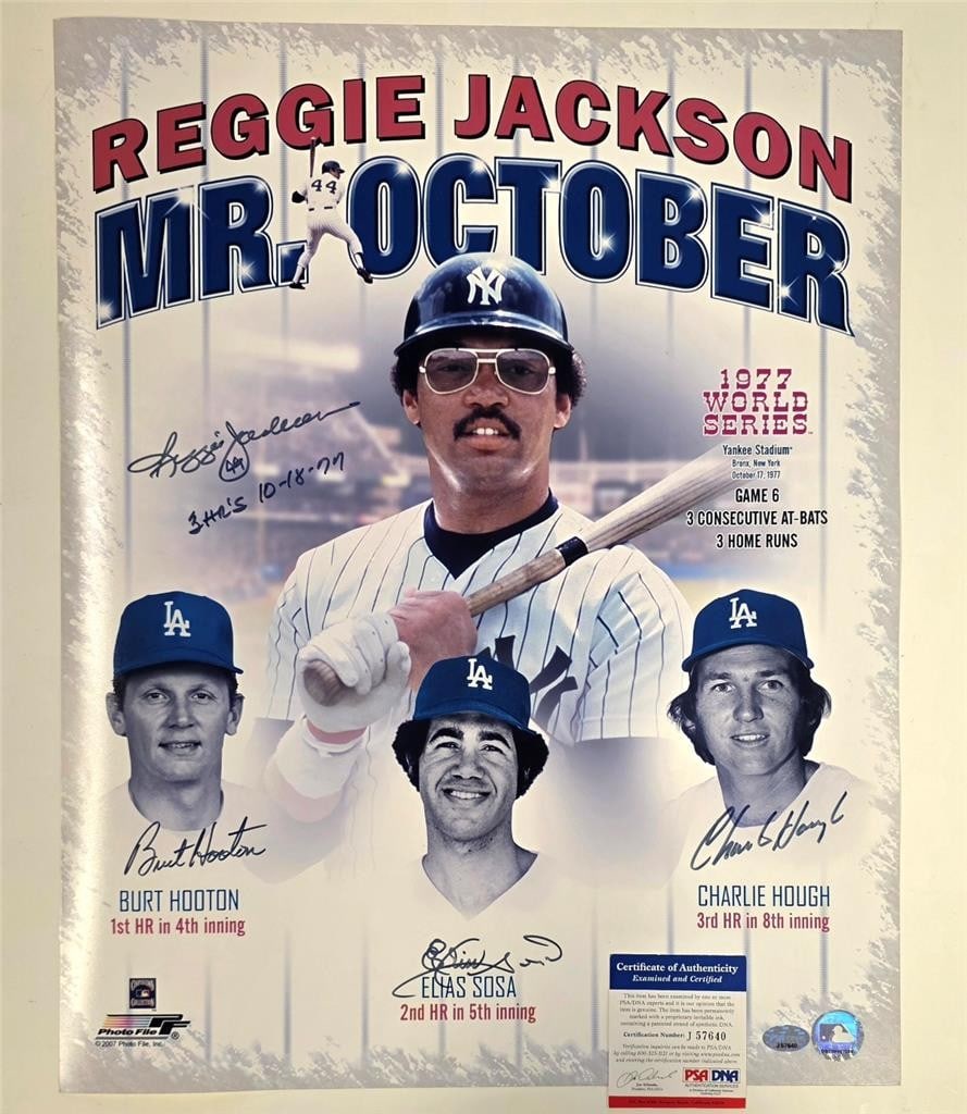 PSA authenticated Reggie Jackson signed 16x20 Yankees photo with 3 autos (1 of 4)