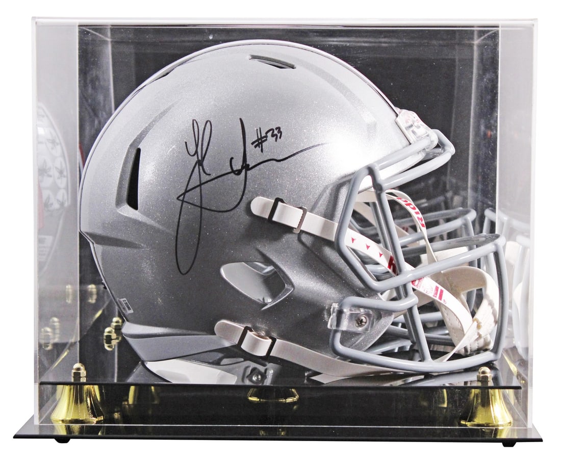 Ohio State Jack Sawyer Signed Full Size Helmet with Beckett Authentication: Ohio State Jack Sawyer Signed Full Size Helmet with Beckett Authentication Celebrate the legacy of Ohio State football with this autographed full-size Speed replica helmet signed by Jack Sawyer. This 