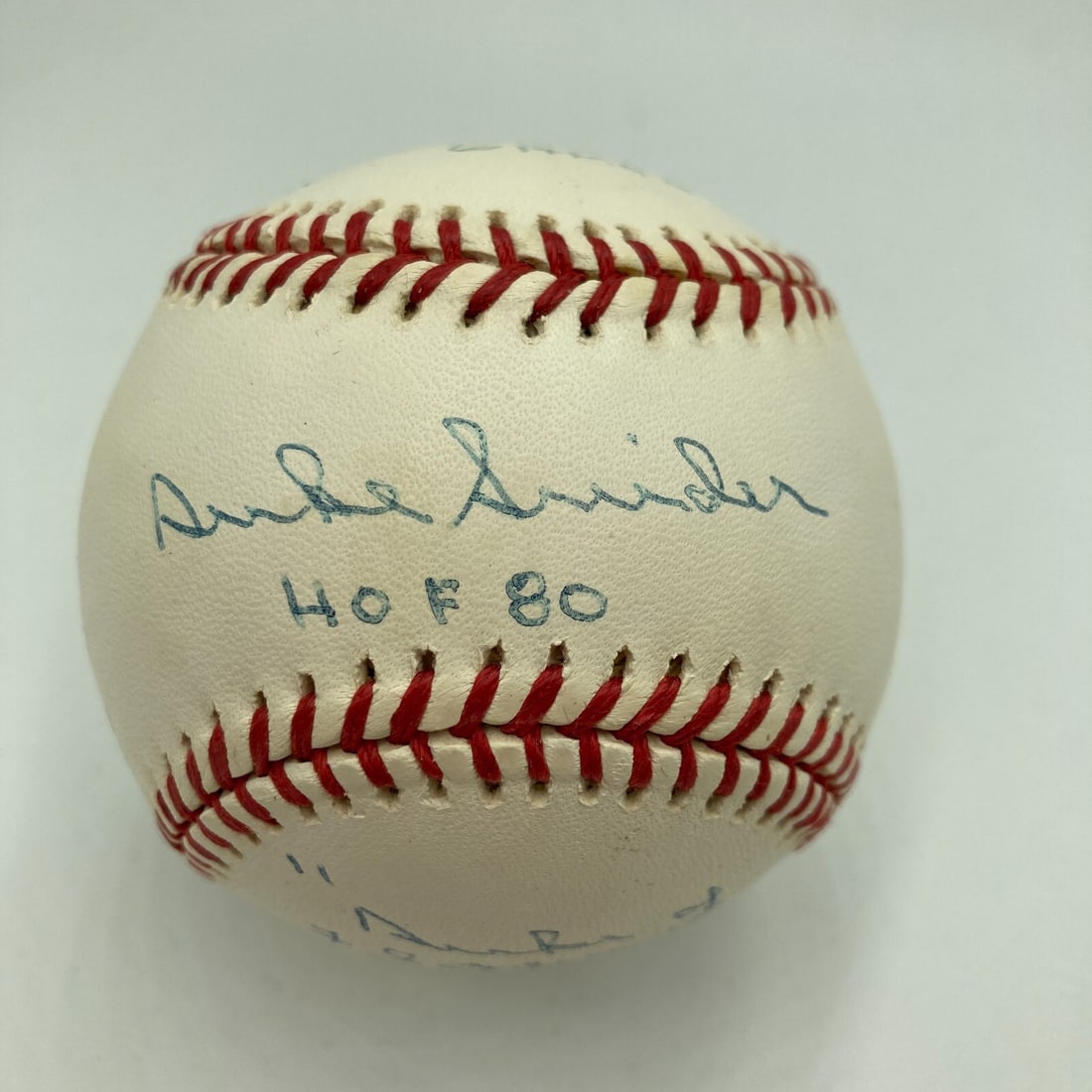 Duke Snider Signed Career Stats Baseball with Reggie Jackson COA: Duke Snider Signed Career Stats Baseball with Reggie Jackson COA Celebrate baseball history with this original signed baseball from Duke Snider, featuring extensive career statistics inscribed on the 