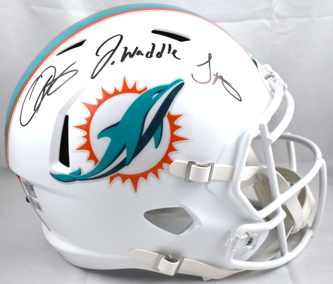Miami Dolphins full size speed helmet signed by Beckham Jr. Hill Waddle Beckett Holo (1 of 6)