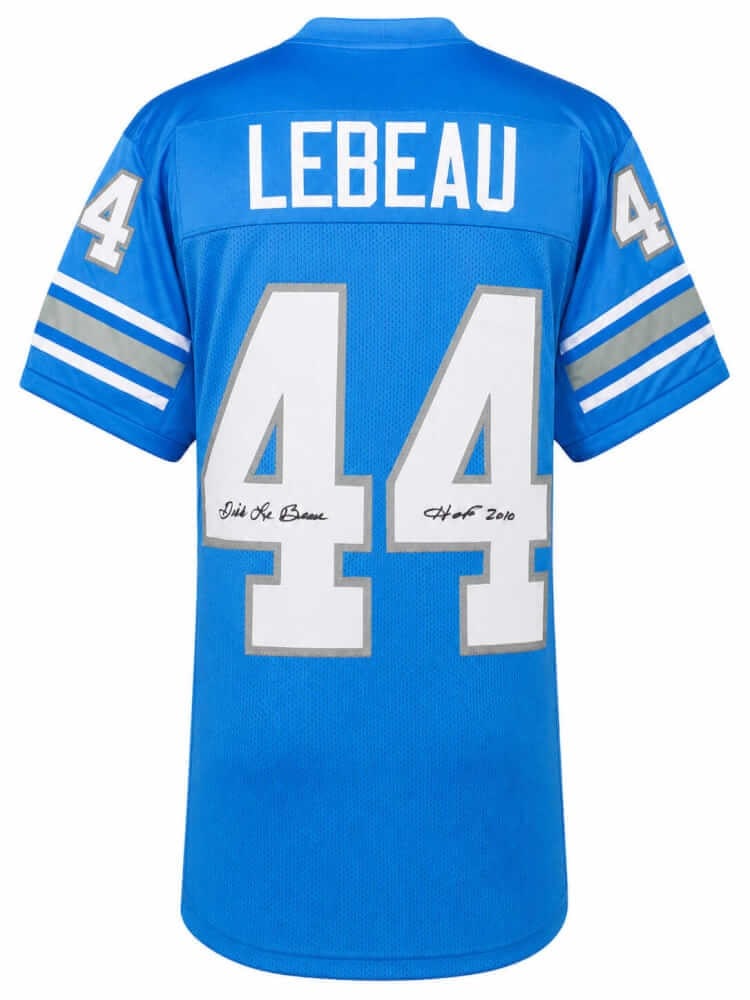 Blue Throwback Custom Football Jersey Signed by Dick LeBeau HOF 2010 COA: Blue Throwback Custom Football Jersey Signed by Dick LeBeau HOF 2010 COA Pre-owned blue throwback custom football jersey signed by Dick LeBeau and inscribed "HOF 2010." This original autographed jerse