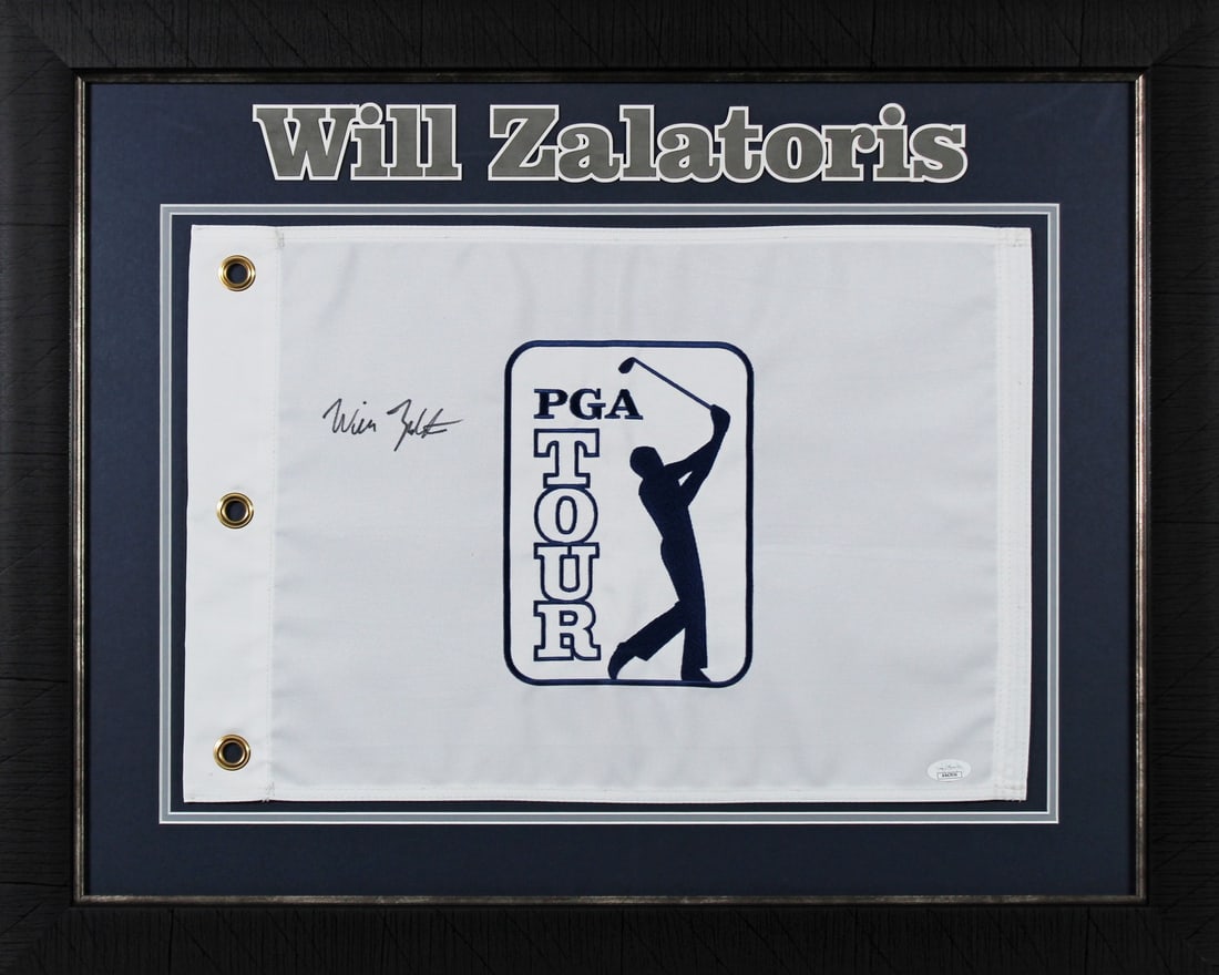 Will Zalatoris Signed Framed PGA TOUR Pin Flag JSA Certified: Will Zalatoris Signed Framed PGA TOUR Pin Flag JSA Certified This authentic and framed PGA TOUR pin flag is personally signed by professional golfer Will Zalatoris, making it a perfect collectible for