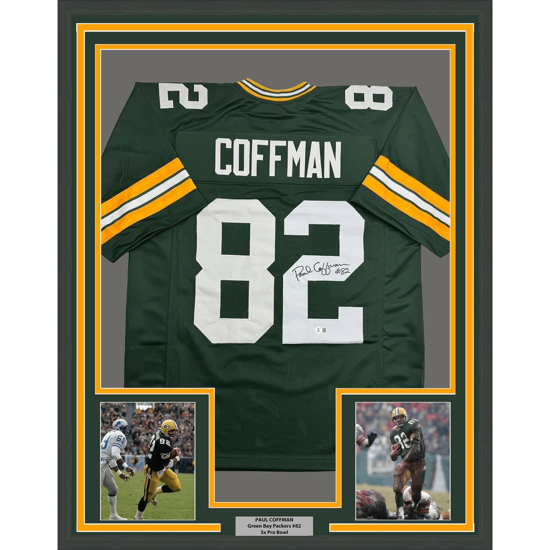 35x39 Framed Green Bay Packers Paul Coffman Signed Jersey BAS COA: 35x39 Framed Green Bay Packers Paul Coffman Signed Jersey BAS COA Professionally framed and matted autographed Green Bay Packers jersey signed by Paul Coffman. This original football display includes 