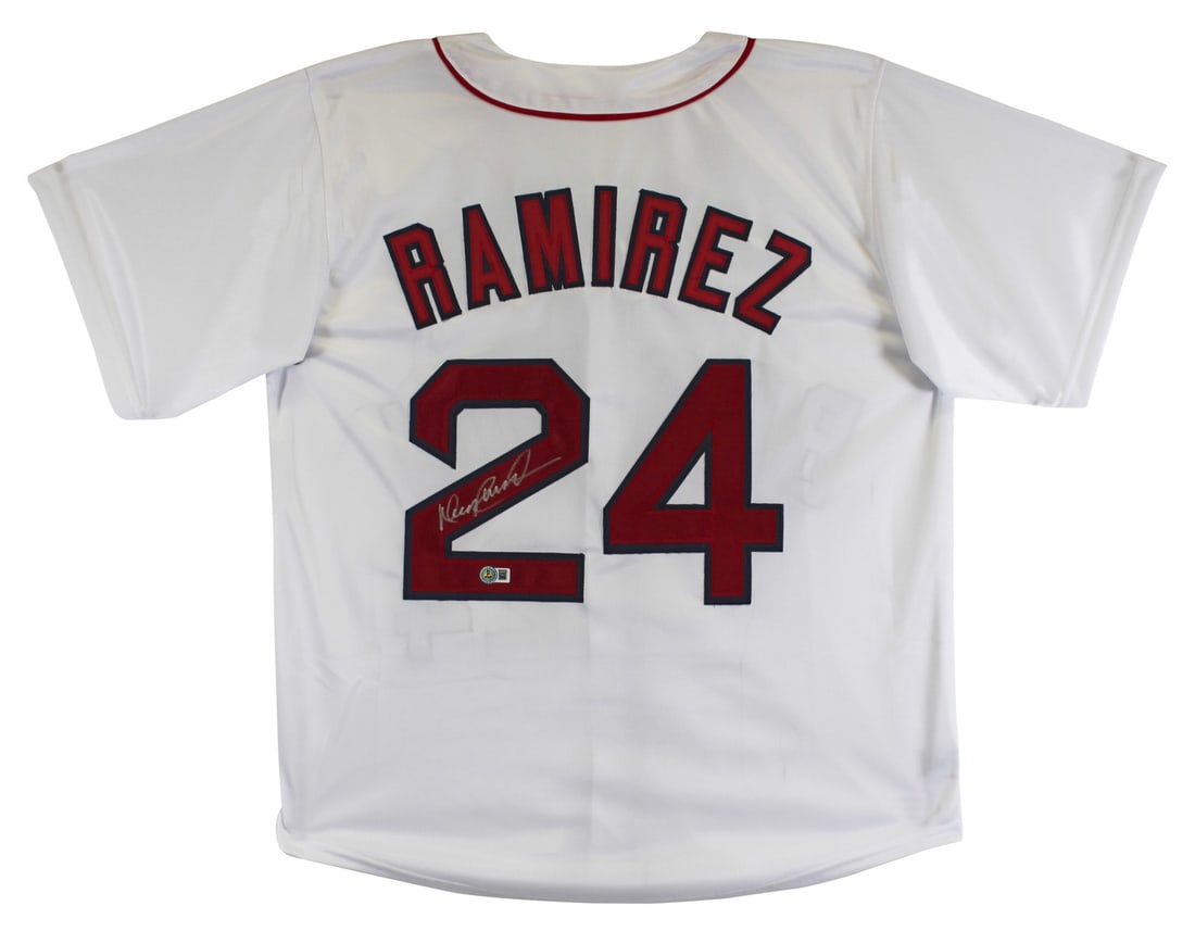 Manny Ramirez Signed Boston Red Sox Jersey BAS Authenticated: Manny Ramirez Signed Boston Red Sox Jersey BAS Authenticated This authentic white pro style jersey is personally signed by Manny Ramirez, a celebrated player of the Boston Red Sox. The jersey is a