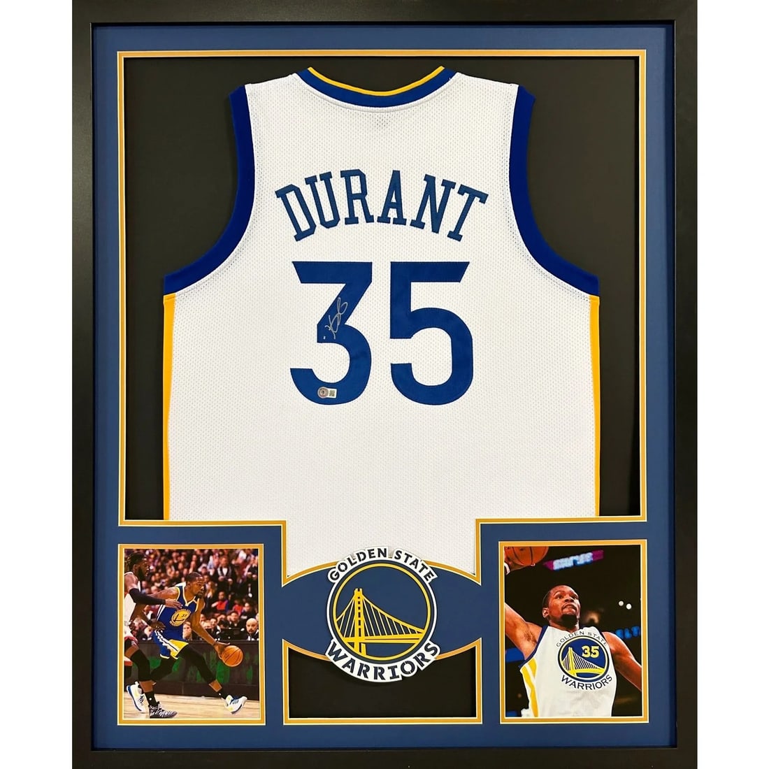 Kevin Durant Signed Framed Jersey GS Warriors Beckett Authenticated 42x34: Kevin Durant Signed Framed Jersey GS Warriors Beckett Authenticated 42x34 Showcase your admiration for Kevin Durant with this autographed framed jersey from his time with the Golden State Warriors.