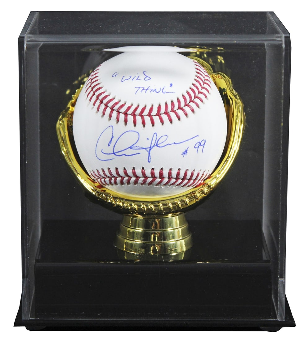 BAS Witnessed Charlie Sheen Signed Major League Baseball with Wild Thing Case: BAS Witnessed Charlie Sheen Signed Major League Baseball with Wild Thing Case Original autographed Major League baseball signed by Charlie Sheen and inscribed "Wild Thing." Includes a gold glove acryl