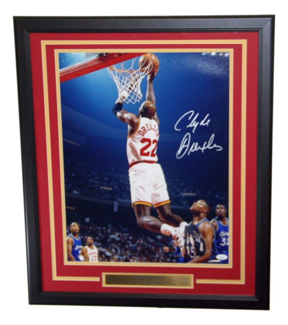 Framed 16x20 Houston Rockets Photo Signed by Clyde Drexler JSA (1 of 4)