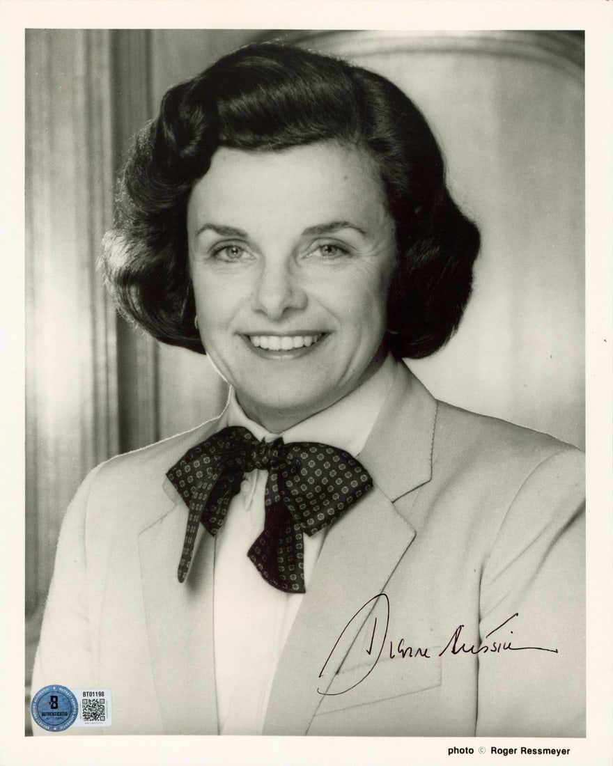 Dianne Feinstein Signed 8x10 Photo with Beckett Authentication: Dianne Feinstein Signed 8x10 Photo with Beckett Authentication This authentic 8x10 vertical photograph features Dianne Feinstein, the renowned politician, and has been personally signed by her. The it