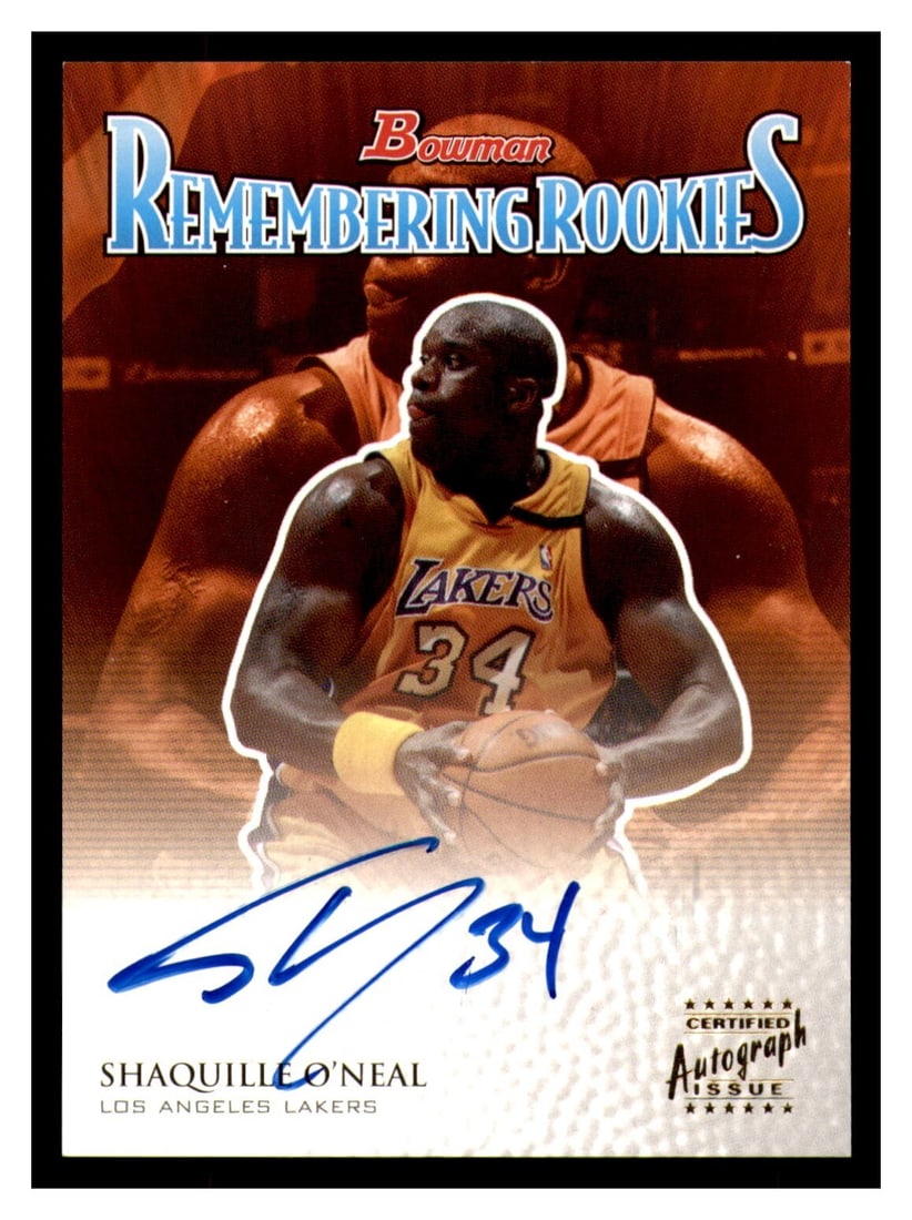 Shaquille O'Neal 2003-04 Bowman Rookie Autograph Card RR-SO: Shaquille O'Neal 2003-04 Bowman Rookie Autograph Card RR-SO Celebrate the legacy of basketball with this autographed Shaquille O'Neal 2003-04 Bowman Remembering Rookies Auto Card. This original sports