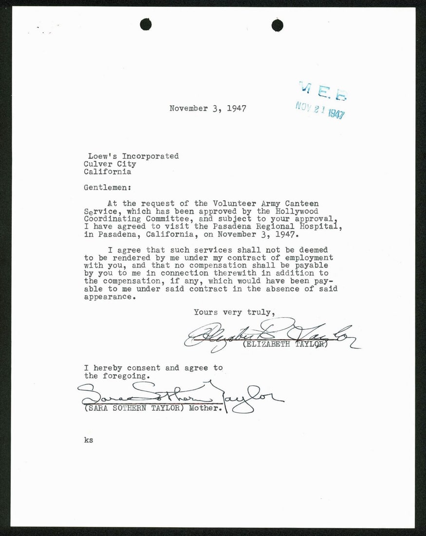 Elizabeth Taylor Autographed 1947 Letter 8.5x11 With PSA/DNA COA (1 of 2)
