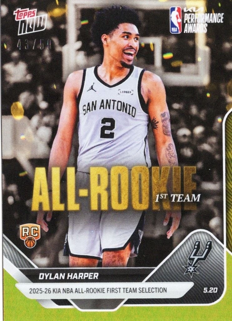 Dylan Harper AR04 2025 Topps Now Gold Foil /50 Spurs Rookie Card (1 of 2)