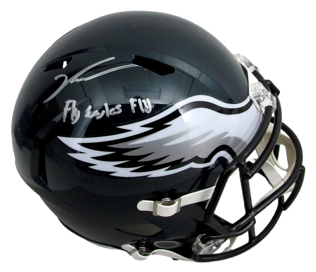Jalen Carter Signed Inscribed Eagles Speed Helmet PSA/DNA: Jalen Carter Signed Inscribed Eagles Speed Helmet PSA/DNA Offered is a Jalen Carter signed and inscribed "Fly Eagles Fly" green full-size speed replica football helmet from the Philadelphia Eagles. Th