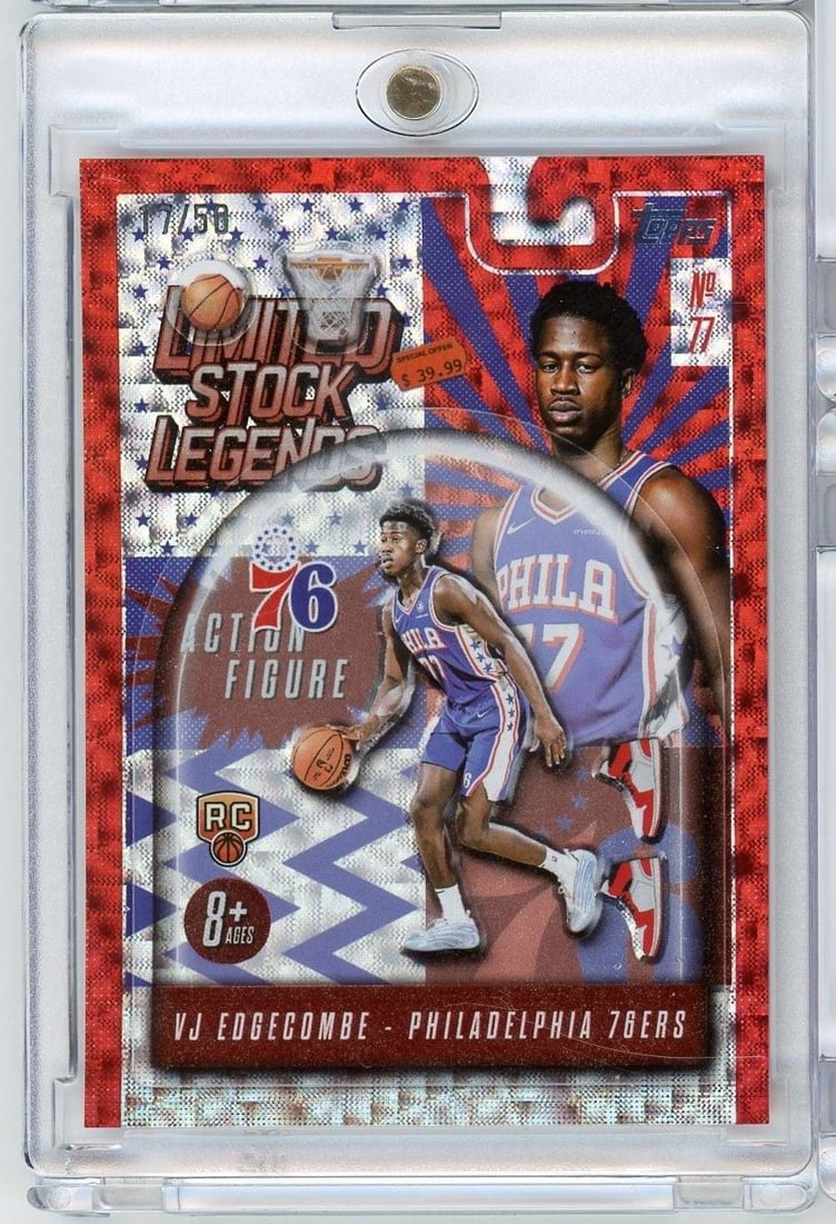 VJ Edgecombe 2025 Topps LST3 Flash Drop Rookie Card /50: VJ Edgecombe 2025 Topps LST3 Flash Drop Rookie Card /50 2025 Topps Limited Stock Legends Flash Drop sports trading card featuring VJ Edgecombe. This rookie card is numbered #LST3 and is part of a limi