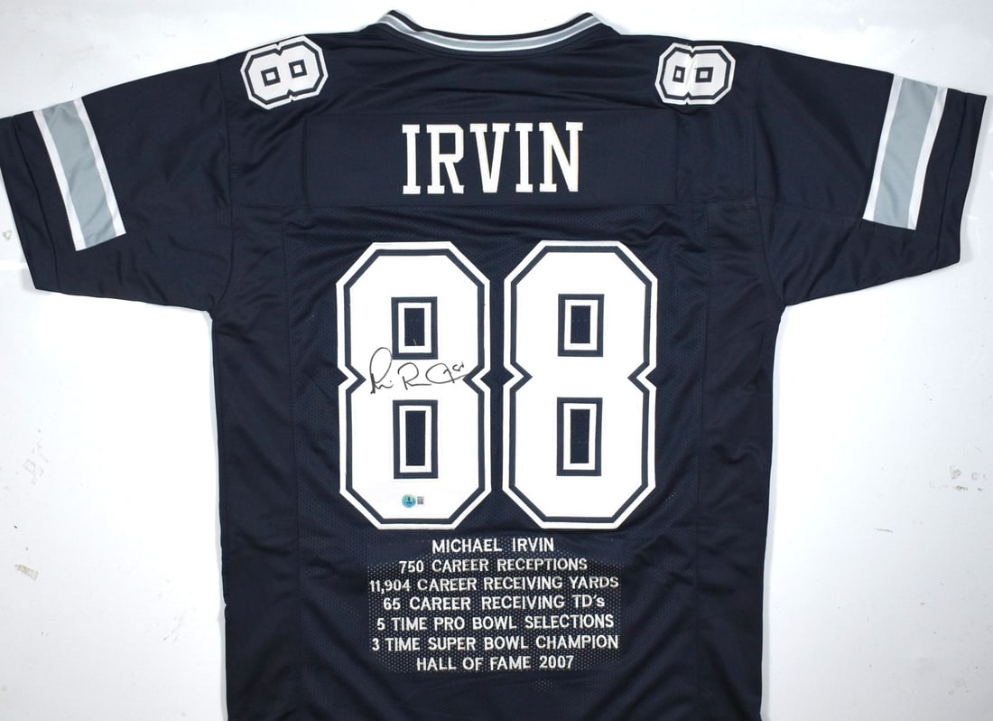Blue Pro Style Stat Jersey Signed by Michael Irvin Beckett Hologram (1 of 3)