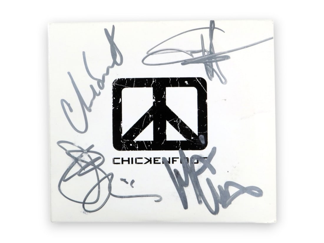 Chickenfoot Autographed CD Cover by Hagar Anthony Satriani Smith JSA: Chickenfoot Autographed CD Cover by Hagar Anthony Satriani Smith JSA This is a Chickenfoot band autographed CD cover featuring the signatures of legendary musicians Sammy Hagar, Michael Anthony, Joe S