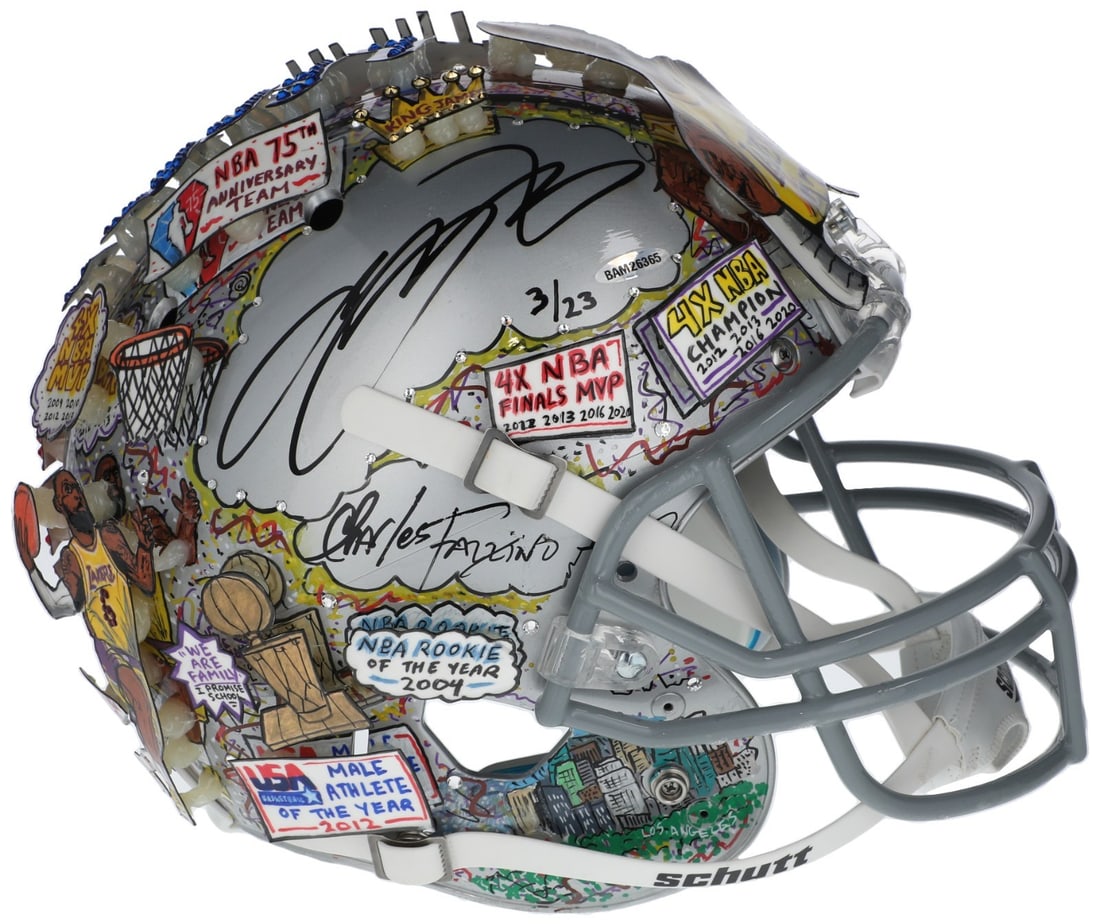 Upper Deck authenticated LeBron James autographed Ohio State Charles Fazzino helmet (1 of 8)
