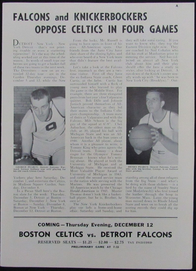 Original 1946 Boston Garden Celtics vs Knickerbockers Program Signed Scorecard (1 of 5)