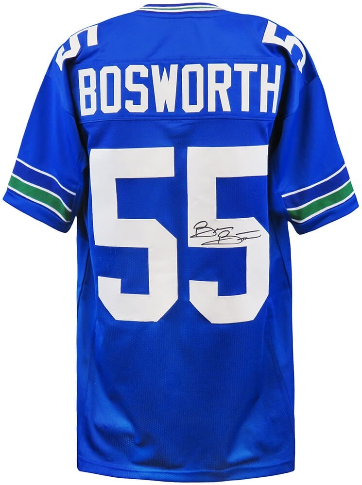 Brian Bosworth Signed Seattle Seahawks Blue Jersey with COA: Brian Bosworth Signed Seattle Seahawks Blue Jersey with COA Celebrate your love for football with this original signed blue throwback custom football jersey from Brian Bosworth, a renowned player of t