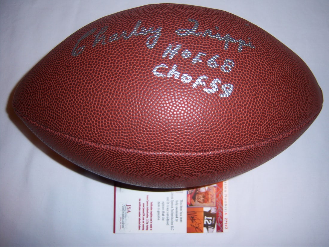 Signed Football by Charley Trippi with JSA COA Chicago Cardinals Hall of Fame: Signed Football by Charley Trippi with JSA COA Chicago Cardinals Hall of Fame This is an original football signed by Charley Trippi, a Hall of Fame player for the Chicago Cardinals. The football comes